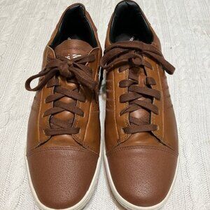 Brown Leather Low-Top Sneakers with White Sole
